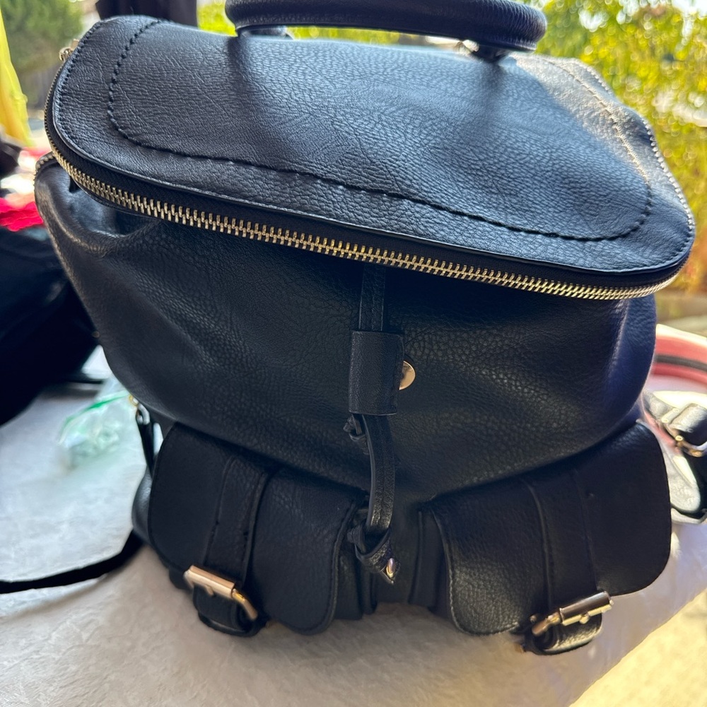 Aldo Black Leather Backpack